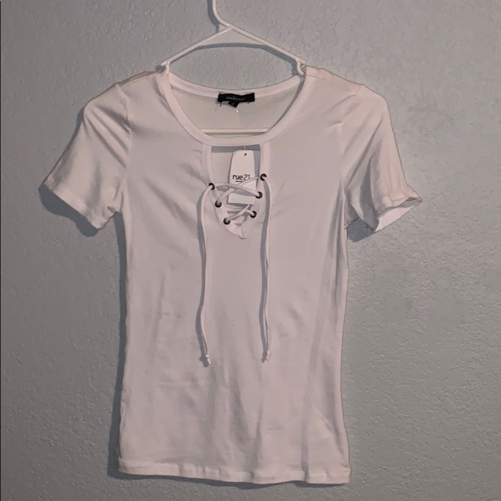 white lace up t-shirt